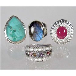 LOT OF 4 STERLING SILVER AND GEMSTONE RINGS - 1.80 OZ