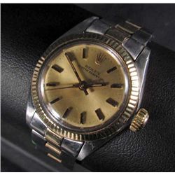 14K GOLD & STAINLESS STEEL ROLEX OYSTER PERPETUAL LADIES WRIST WATCH