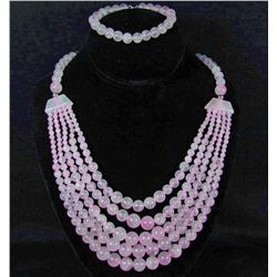 PINK QUARTZ W/ STERLING SILVER CLASPS ESTATE JEWELRY SET - NECKLACE AND BRACELET