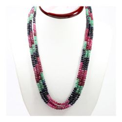 Natural 345.68 ctw Emerald, Ruby & Sapphire Bead Necklace