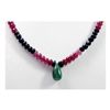 Image 2 : Natural 128.39 ctw Emerald, Ruby & Sapphire Bead Necklace