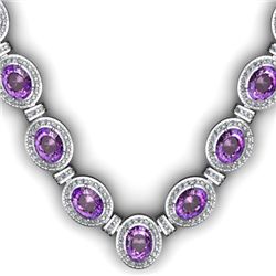 36.10 ctw Amethyst & Diamond Necklace 925 Sterling Silver