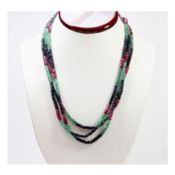 Natural 273.72 ctw Emerald, Ruby & Sapphire Bead Necklace