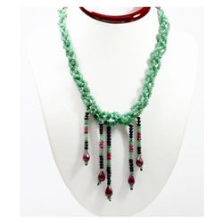 Natural 253.88 ctw Emerald, Sapphire & Ruby Bead Necklace