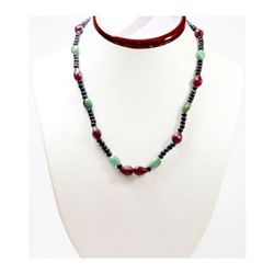 Natural 157.08 ctw Emerald, Ruby & Sapphire Bead Necklace