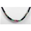 Image 2 : Natural 90.51 ctw Emerald, Ruby & Sapphire Bead Necklace