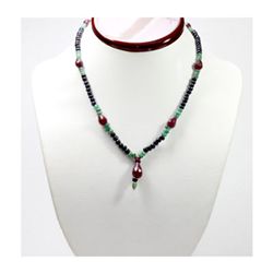 Natural 124.00 ctw Emerald, Ruby & Sapphire Bead Necklace