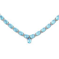 Natural Aqua Marine 45.1ctw Oval Necklace .925 Sterling Silver