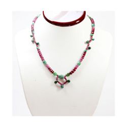 Natural 135.18 ctw Emerald & Ruby Bead Necklace
