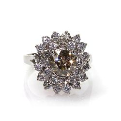 Natural 3.21 ctw Chocolate & Diamond Cluster Ring 14kt White Gold