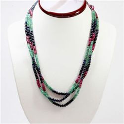 Natural 172.65 ctw Emerald, Ruby & Sapphire Bead Necklace