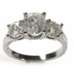 Certified 3.00 ctw Three Stone Diamond Ring H-I/I1-I2, 4.60g 14kt W Gold, Appraised $24,075.00