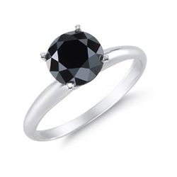 Genuine 3.0 ctw Black Diamond Solitaire Ring 14kt Gold-White