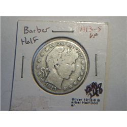 1913-S BARBER 1/2 DOLLAR