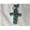 Image 1 : SILVER BLUE ZIRCON PLATNIUM OVERLAY SILVER CROSS PENDANT WITH CHAIN