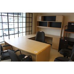 MAPLE BOWFRONT EXECUTIVE U-SHAPE DESK WITH HUTCH