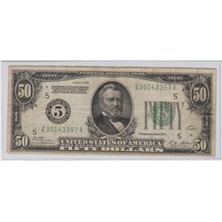 $50 REDEEMABLE IN GOLD NUMERICAL ''5'' 1928 FRN