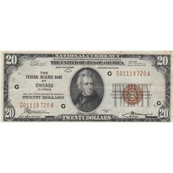 $20 NATIONAL CURRENCY BROWN SEAL 1929
