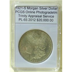 1921-S  Morgan Silver Dollar PCGS PL-65 w/App