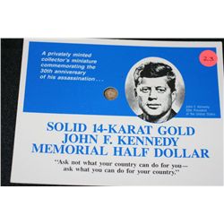 solid 14-K gold kennedy memorial half dollar miniature 30th anniv death