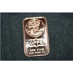 2011 copper ingot .999 fine 1 oz.