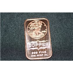 2011 copper ingot .999 fine 1 oz.