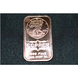 2011 copper ingot .999 fine 1 oz.