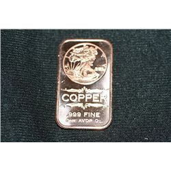 2011 copper ingot .999 fine 1 oz.