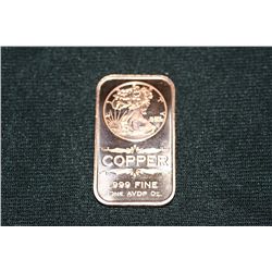 2011 copper ingot .999 fine 1 oz.