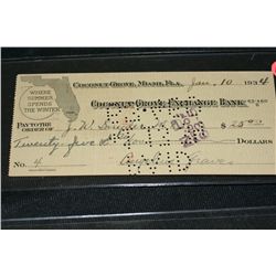 1934 coconut grove exchange bank $25 cancelled check