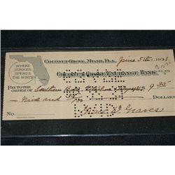 1931 coconut grove exchange bank $9.35 cancelled check