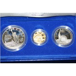 1986 ellis island silver dollar, 1986 silver liberty half dollar, 1986 gold liberty $5 commerative c