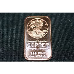 2011 copper ingot .999 fine 1 oz.