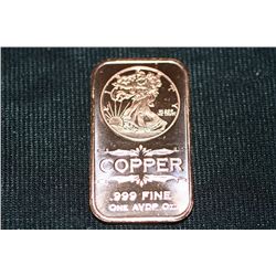 2011 copper ingot .999 fine 1 oz.