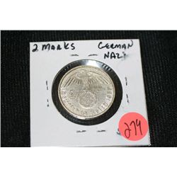 1934 German 2 Mark Nazi Coin