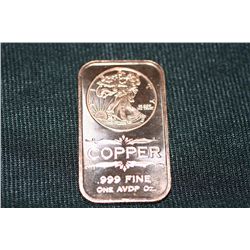 2011 copper ingot .999 fine 1 oz.