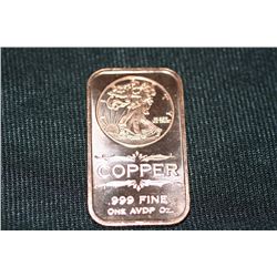 2011 copper ingot .999 fine 1 oz.