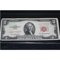 1953-A US Two Dollar federal reserve red seal # * 02579089A