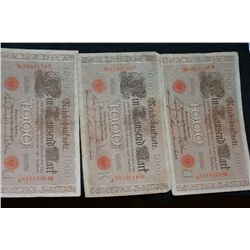 1910 (3) German Hyper Inflation 1000 Notes