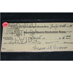 1934 coconut grove exchange bank $6 cancelled check