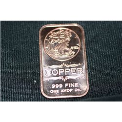 2011 copper ingot .999 fine 1 oz.