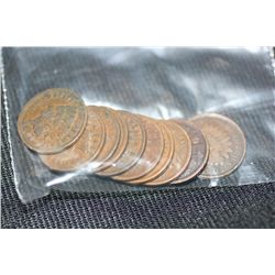 indian head pennies various dates & conditions, lot of 10