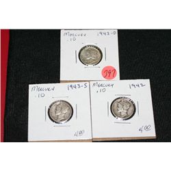 silver mercury dimes, lot of 3