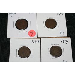 indian head pennies various dates & conditions, lot of 4