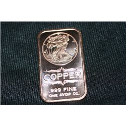 2011 copper ingot .999 fine 1 oz.