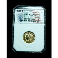 PCI  1909-d $5 Gold Indian Graded Choice ms64  PCI