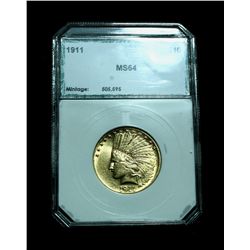 PCI  1911-p $10 Gold Indian Graded Choice ms64  PCI  Original Green label