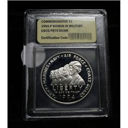 1994-p Women in the Military Silver Proof Commemorative Dollar Graded PR70 DCAM