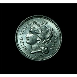 ***RARE   1867 3 Cent Piece grades Gem Uncirculated ms65  BEAUTIFUL LUSTER   RARE***