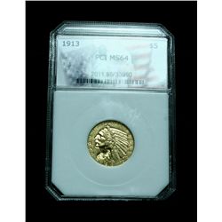 PCI  1913-p $5 Gold Indian Graded Choice ms64  PCI